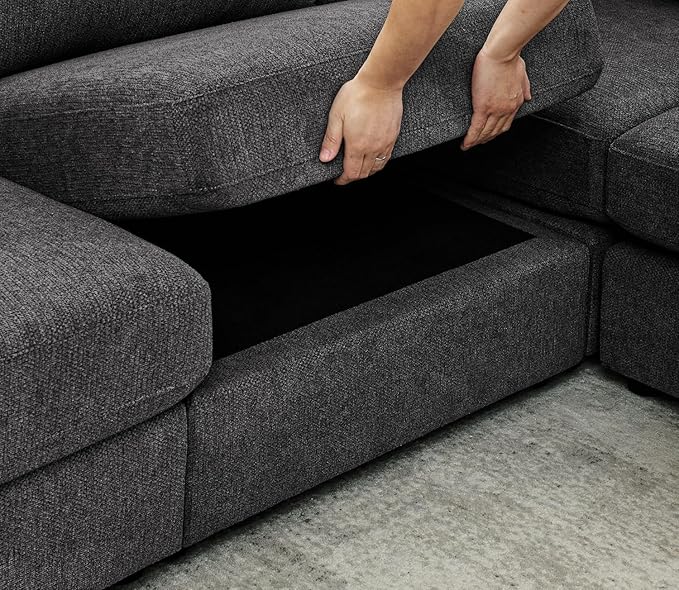 100 L-Shaped Couch with Reversible Chaise Chenille Modular Sectional Sofa 4-Seater Corner Couch for Living Room Apartment Dark Grey