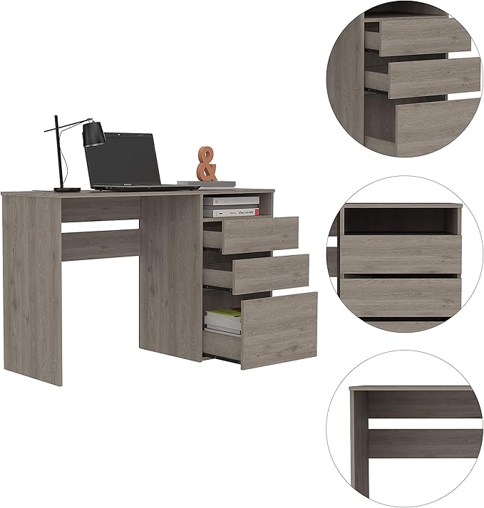 Three Drawer Computer Work Study Desk Office Writing Work Table One Shelf for Home Office Living Room-Light Gray