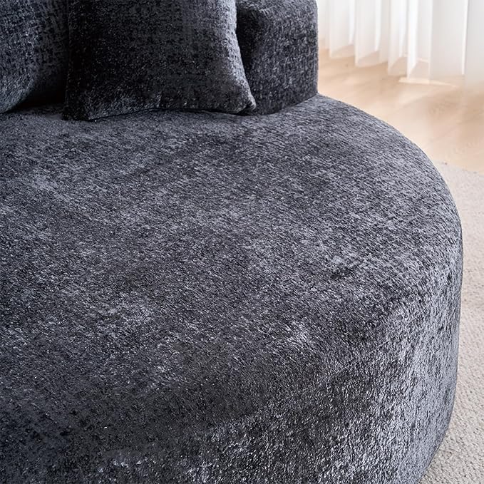 54.5 Black Oversized Swivel Barrel Chair - Chenille Comfy Modern Sofa Chair Fluffy Upholstered Round Accent Chair Cloud Lounge Armchair with 3 Pillows for Living Room Apartment
