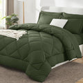 CozyLux Queen Comforter Set Olive Green - Bed in a Bag Queen Size 7 Pieces Luxury Soft Bed Set for All Seasons Bedding Set with Down Alternative Comforter Sheets Pillowcases &amp Shams