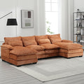 110'' U-Shaped Sectional Couch Modern Chenille Extra Large Modular Sofa with 4 Cushions Memory Foam Funiture Set with Double Lounger for Living Room Office Reception Room Orange