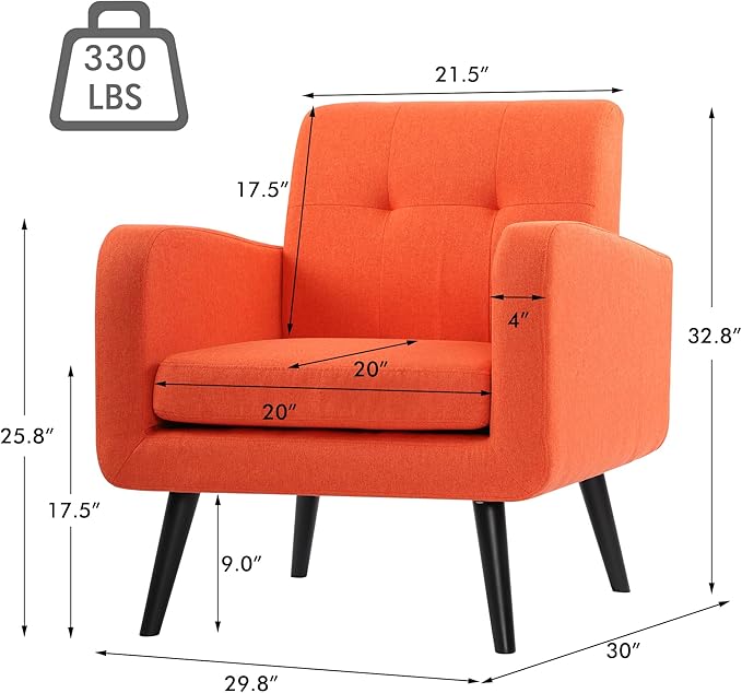LSSPAID Accent Chairs Set of 2 Modern Orange Linen Fabric Living Room Chairs Comfy Upholstered Armchairs Single Sofa Chair with Solid Wood Legs for Apartment Reading Office