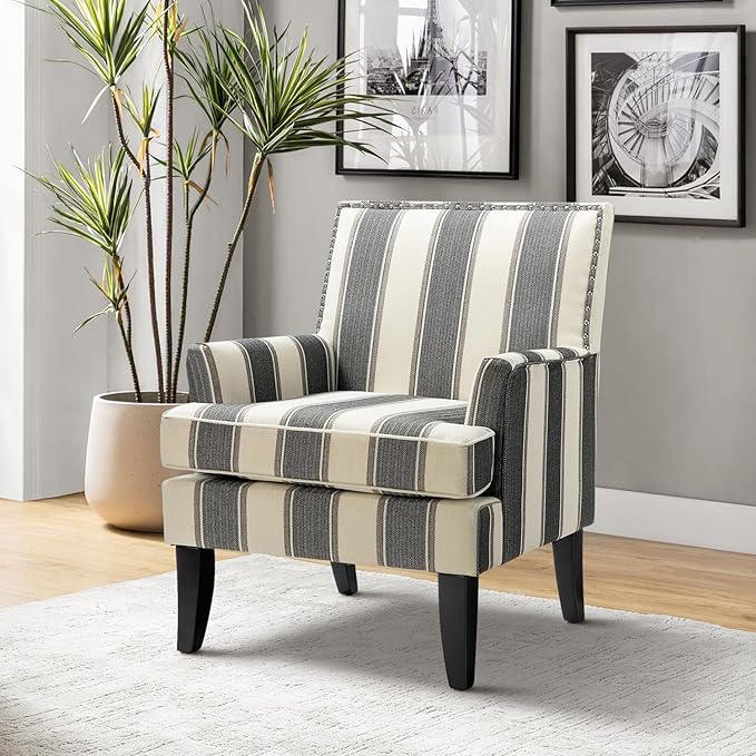 HULALA HOME Modern Accent Chair for Living Room Upholstered Fabric Single Sofa Chair Wingback Armchair with Wooden Legs for Bedroom Office Reading or Waiting Room Black