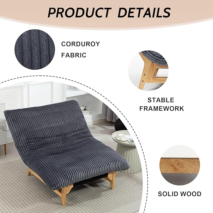 Comfy Lounge Chair Cozy Striped Corduroy Accent Seating with Solid Rubber Wood Frame Soft Plush Cloud Comfort for Living Room Bedroom &amp Reading CornerGray