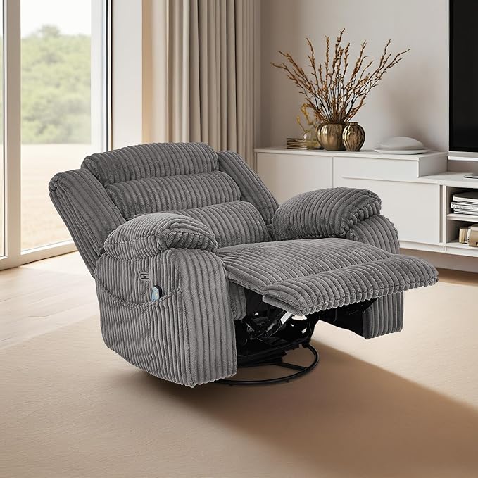 ERYE 41.8 Oversized Swivel Glider Rocker Chair Power Reclining Chair W/Vibration HeatUSB-C PortsModern Corduroy Upholstered Power Recliner Nursery Armchair Living Room