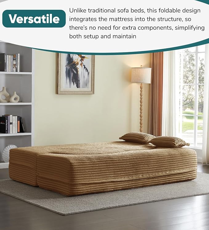 JOYBASE 78in Sofa Couch Convertible Oversized Cloud Loveseat Minimalist Sleeper Sofa Bed for Living Room Apartment Office No Assembly Required (Camel Corduroy)