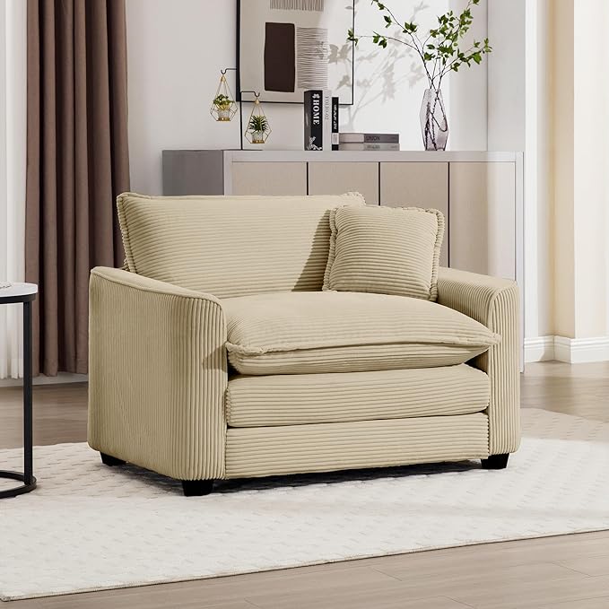 mikibama Luxury Modular Sectional Sofa Chair 45 Inch Modern Corduroy Comfy Cloud Couches for Living Room Office Bedroom Deep Sofa Chair with 1 Toss Pillows Camel