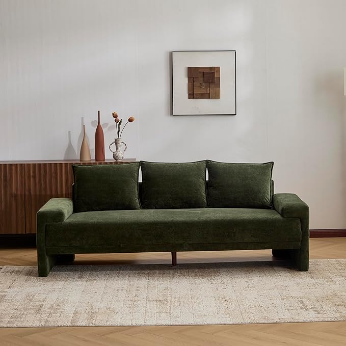 Christopher Knight Home Ahrab 84 Upholstered with 3 Back Pillows Modern Fabric 3-Seater Sofa Cozy Oversized Loveseat with Low Armrest Spacious Lounge Seating for Living Room Home Rest Green