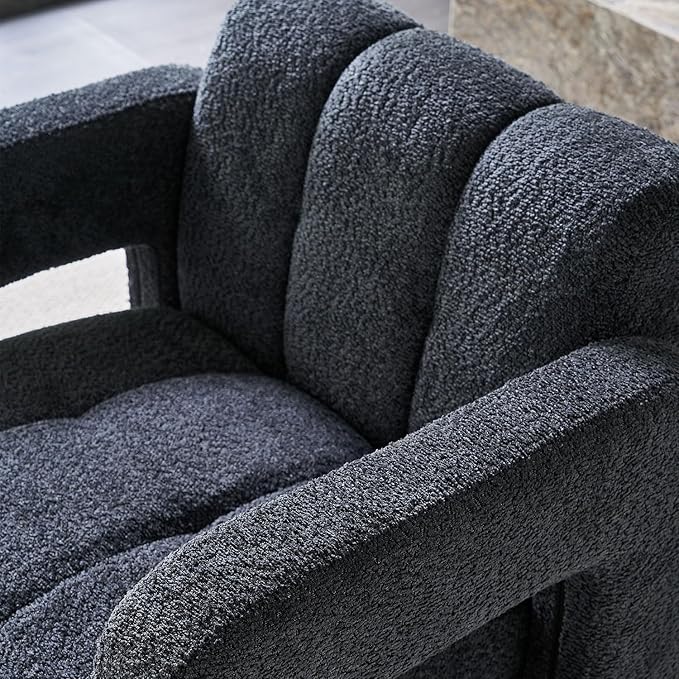 KEIKI 31 Boucle Accent Chair with High Density Foam Cushion Upholstered Modern Style Oversized Single Sofa Chair Easy Assembly for Living Room and Bedroom Apartment Office Dark Grey