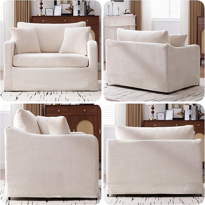 44 Beige Accent Chairs for Living RoomOversized ArmchairCozy Reading Chair for Bedroom Chenille Cozy Chair