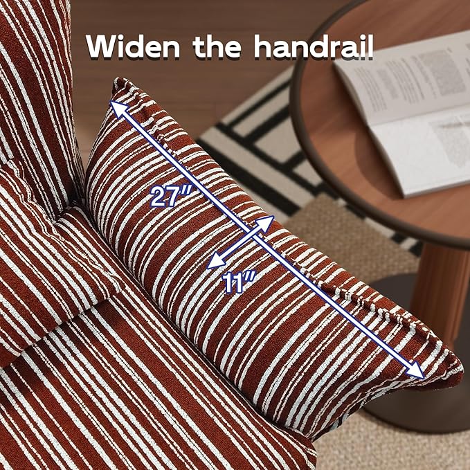 Chenille Accent Chair with Lumbar Pillow Brown Stripe Wide Armrests Deep Seat 7 Inch High-Density Foam 350 lbs Capacity