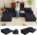 124 Corduroy U-Shaped Sectional Sofa Modern Modular Boneless 4-Seater Couch with 6 Pillows Upholstered Deep Seat DIY Cloud Sofa for Living Room No Assembly Required (Black)