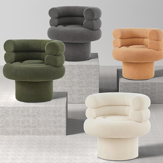 360° Swivel Accent Chair - Cozy Sherpa Fabric Ergonomic Barrel Design Stylish and Comfortable for Living Room Bedroom or Office (Camel-Sherpa)