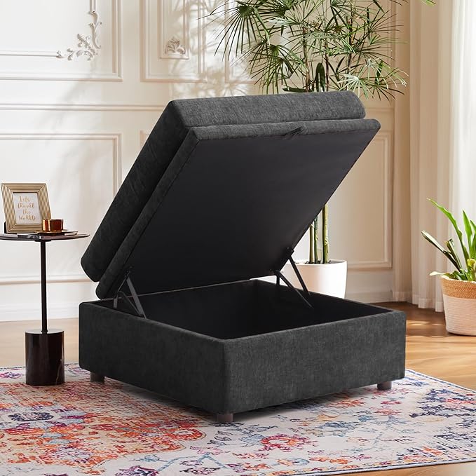 ABCASA Removable Ottoman with Storage Black