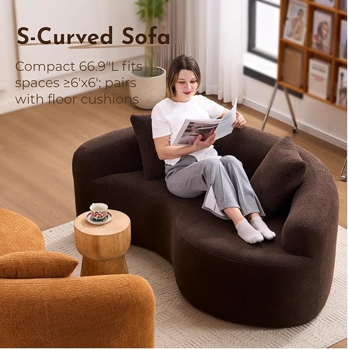 KEIKI S-Curved Loveseat Chenille Couches with 2 Pillows Upholstered Luxury Plush Cloud Sectional Sofa for Living Room Apartment Full Sponge Compression