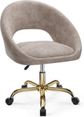 Vanity Chair with Wheels Waterproof Modern Makeup Vanity Chairs with Back Adjustable Height Comfy Cute Home Office Desk Chairs for Bedroom Living Room (Khaki)