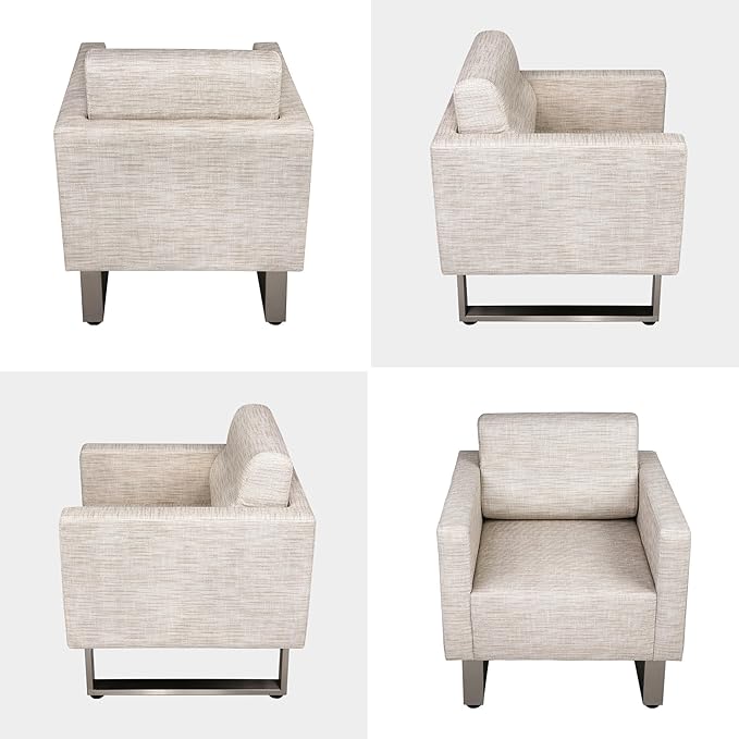LUCKYERMORE Waiting Room Chair Set of 2 Large Guest Club Chairs for Studio Office Reception Couch Lobby Lounge Accent Chairs Soft Leather Side Arm Chair Sofa for Bedroom Living Room Beige+White