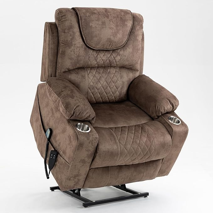 Oversized Power Lift Recliner Chair for Big and Tall 400 LBS Dual Motor Electric Recliner with Heat Massage 180° Zero Gravity Sofa Chair for Living Room Home Theater Velvet Brown
