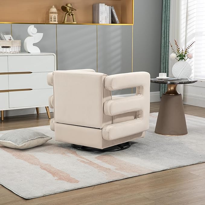 Generic House Hold Upholstered Tufted Living Room Chair Textured Velvet Fabric Accent Chair with Metal Stand Beige
