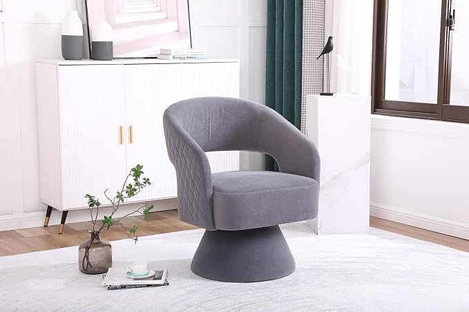 Swivel Accent Chair Armchair Round Barrel Chair in Fabric for Living Room Bedroom Grey