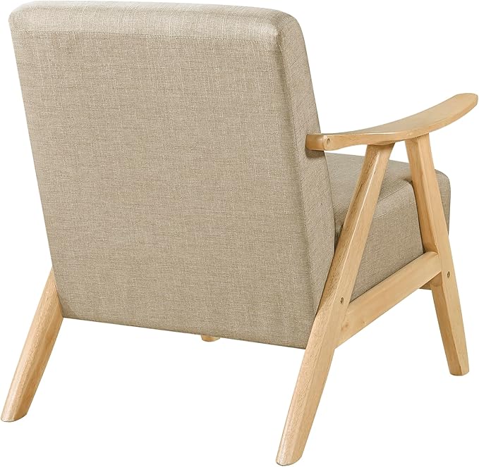 Lexicon Mid Century Modern Accent Chair with Solid Wood Frame in Natural Finish Textured Fabric Living Room Lounge Arm Chair Thick and Comfy Innerspring Seat Cushion Linen-Look Fabric Light Brown
