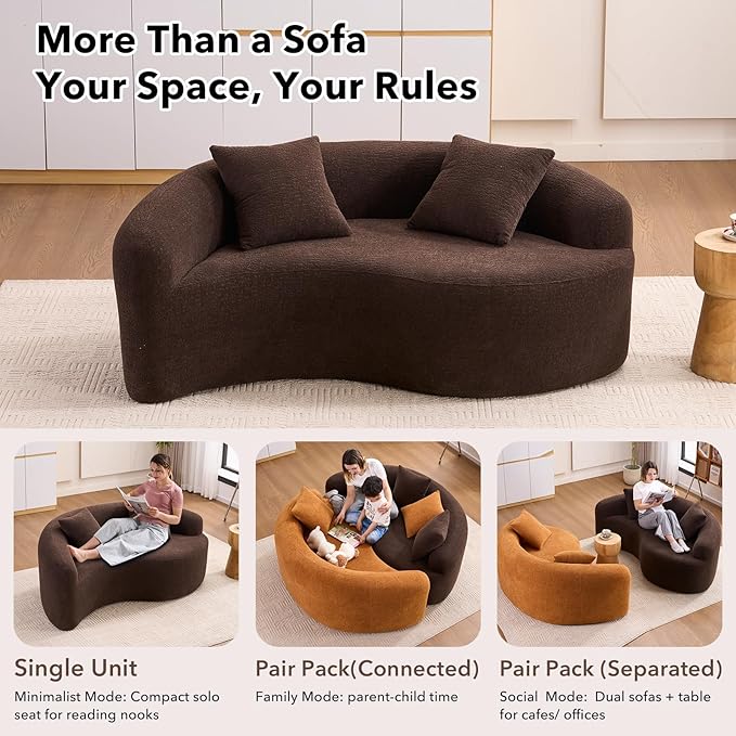 67 Modular Sectional Loveseat Sofa Chenille Upholstered Cloud Couch with S-Shaped Cushion Boneless Couch Sleeper Deep Seat Sofa with Throw Pillows for Living Room (Brown) | Chenille Comfortable