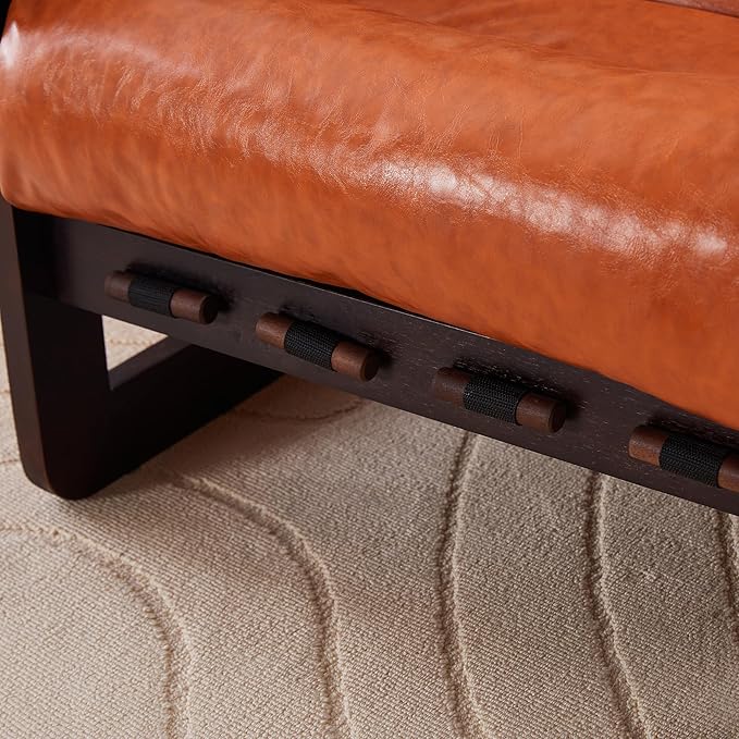 GDFStudio Aogex Accent Chair Leather Club Chair Oil Waxed Leather Lounge Sofa Armchair with Removable Pillow Comfort Chaise Lounge Single Reading Sofa for Living Room Bedroom Home Retro Orange