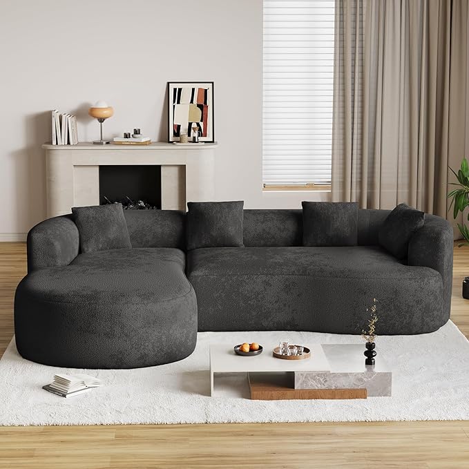 Oversized Sectional Sofa with Left Chaise for Living Room 111 Modern Curved L Shape Cloud Couch with Extra Deep Seat Modern Luxury Chenille 4 Seater No Assembly Required Black