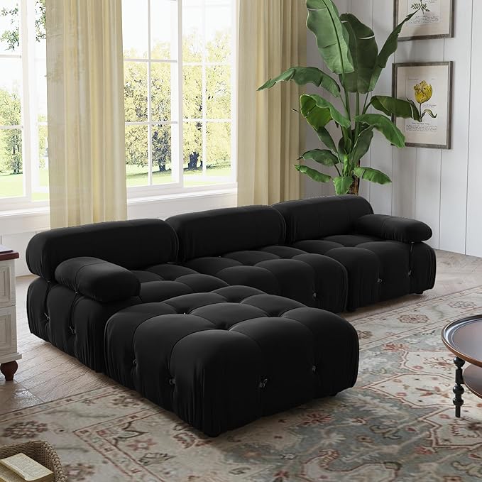 WJShome Modular Sectional Sofa with Ottoman103.95 inch Convertible Sofa Couch with Reversible ChaiseVelvet L Shaped Minimalist Couch for Living Room Modern Large Free CombinationBlack