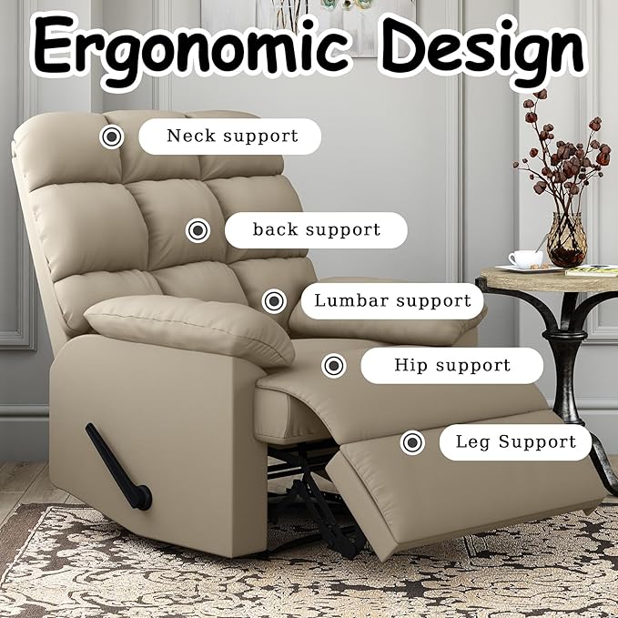 Relaxing Lazy Boy Recliner Chair for AdultsSmall Recliners for Small SpacesManual Recliner Chair for BedroomRelaxing Reclining Chair with Backrest &amp Footrest for Living RoomOverstuffed (Khaki)