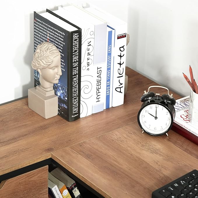 Home Office Desk L-Shaped Home Offie Computer Desk with Storage Shelves 2 Dawers and Industrial Steel Frame Black/Brown