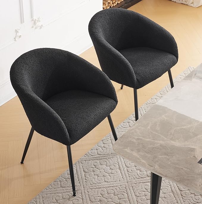 Modern Small Accent Chair Comfy Sherpa Makeup Vanity Chair with Metal Legs Decorative Chair no Wheels for Living Room Dressing Room Bedroom Black