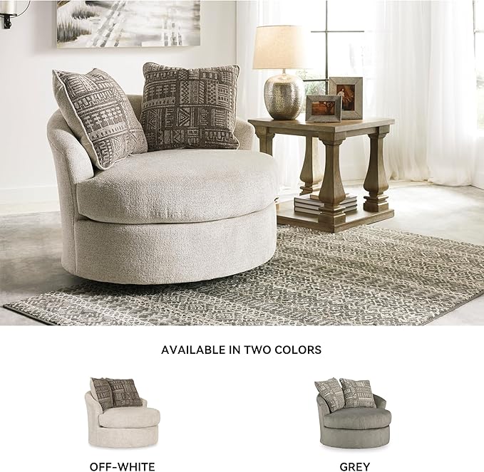 Signature Design by Ashley Soletren Contemporary Chenille 360-Degree Swivel Accent Chair Off-White