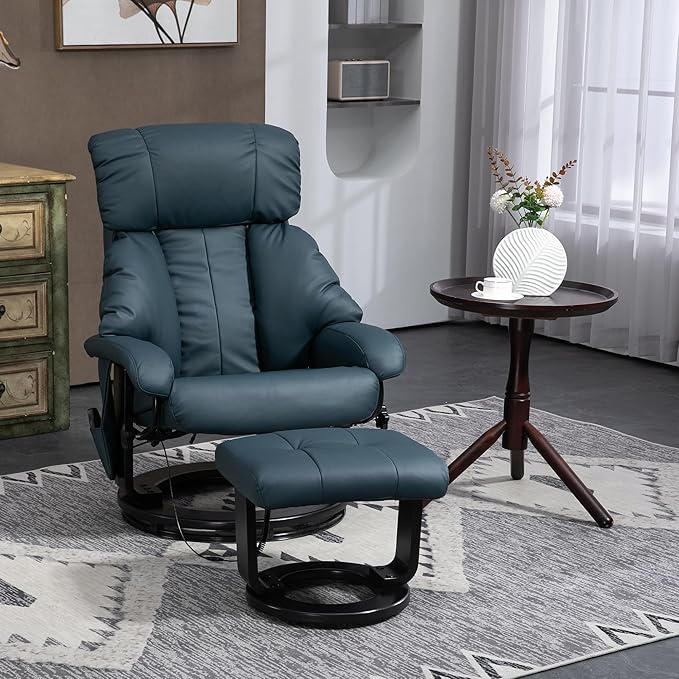 Massage Recliner Chair with Footstool 360° Swivel Recliner with Vibration Massage Gray Upholstery Ideal for Living Room.
