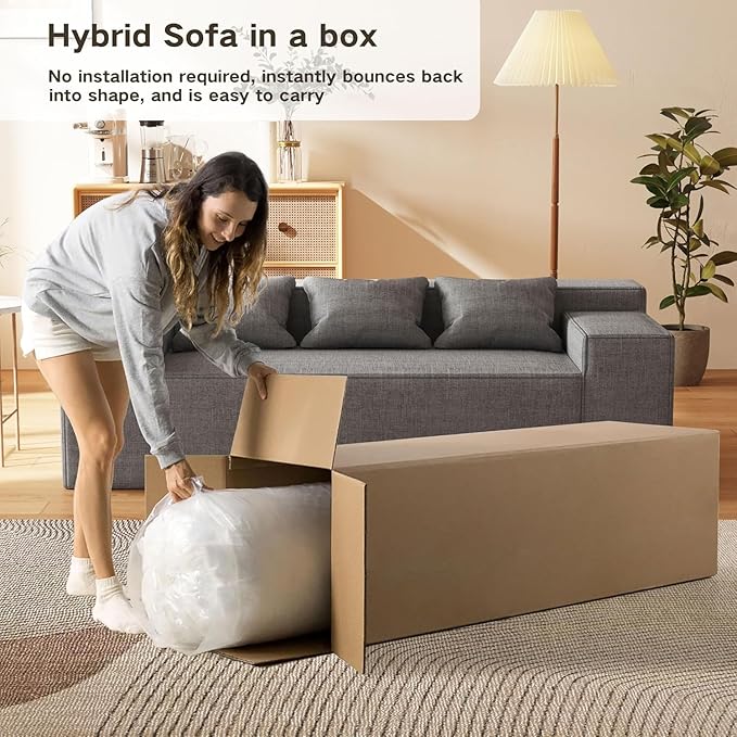 PurrJoys Modular Sectional Sofa 3 Seater 105 Deep Seat Corduroy Lounge Sofa with Movable Cushions Modular Couch for Small Spaces Living Room Bedroom Apartment Office - Gery