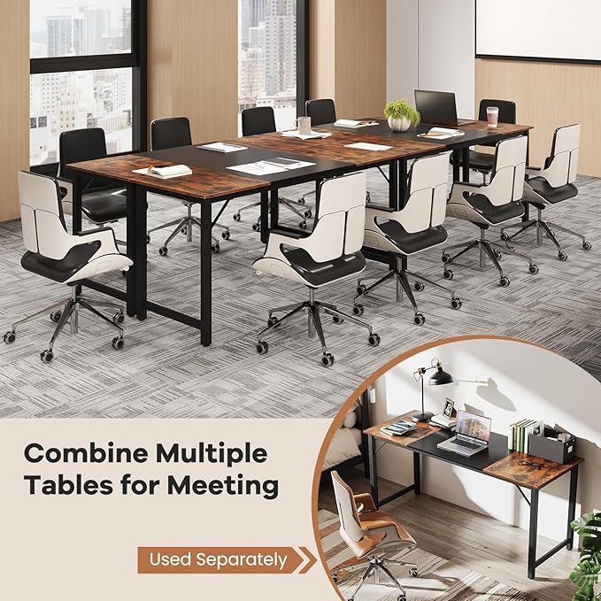 GOFLAME 63” Computer Desk Heavy Duty Metal Frame Laptop Table Writing PC Table Rectangle Home Office Desk Conference Table Meeting Room Boardroom Desk Working Task Desk for Bedroom Study