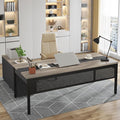 Tribesigns 71 inch Executive Desk L-Shaped Desk with Mobile File Cabinet Executive Office Table with 2 Drawers and Storage Shelves Business Furniture Workstation for Home Office Grey and Black