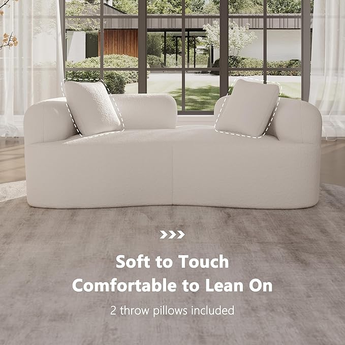 66.93 Inch Curved Loveseat Sofa with High - Density Foam Cushion Full Compression Modular 2-Seater Couch No Assembly Required for Small Spaces &amp Living Room Cream White