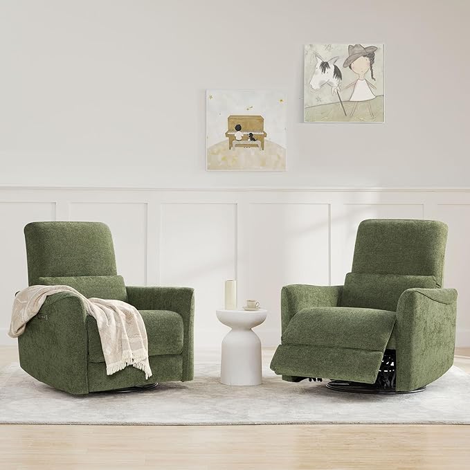 CHITA Power Recliner Chair Swivel Glider FSC Certified Upholstered Living Room Nursery Reclining Sofa Chair with Lumbar Support Green