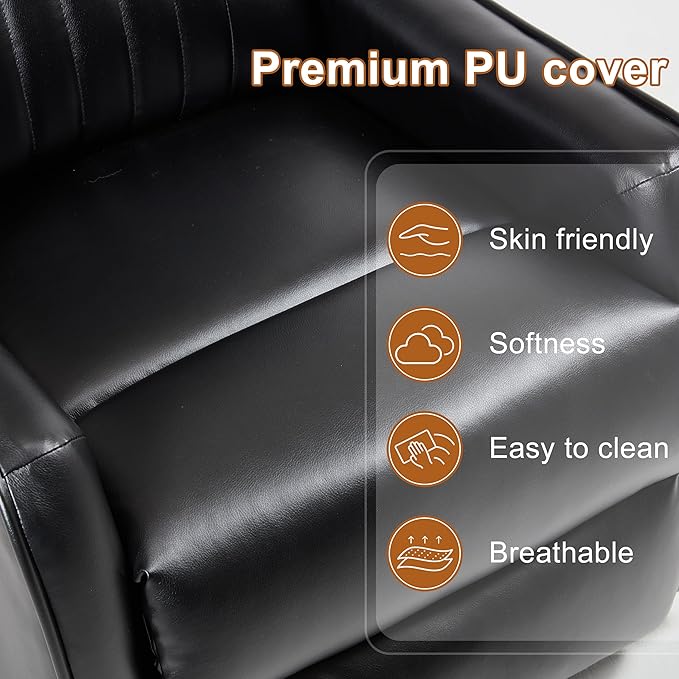 Manual Swivel Rocker Recliner Chair for Adults Overstuffed Recliner Glider with Massage and Heat Living Room Reclining Chair PU Leather Black