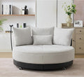 52.75'' Oversized Swivel Cuddle Chair 360° Swivel Round Sofa with Adjustable Phone Holder and 4 Pillows Gray Upholstered Round Loveseat with Rotating Pulley for Living Room Bedroom (Gray)