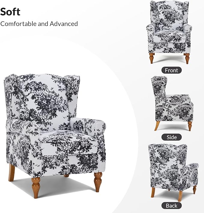 Rovibek High Wingback Chairs with Table - Midcentury Modern Accent Chair for Living Room Upholstered Armchair with Solid Legs Printed Living Room Chairs for Living Room Bedroom Balcony