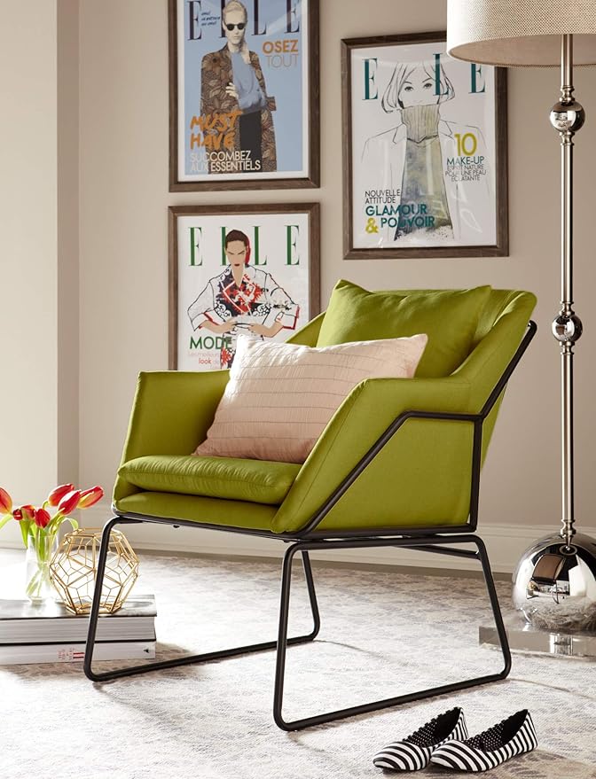 Elle Decor Odile Accent Chair Plush Back Cushion Black Metal Frame Modern Living Room Upholstery Furniture