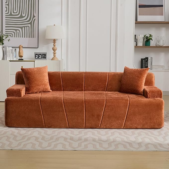 82.7 Modern Velvet Boneless Couch Ultra Comfy 3-Seater Sofa for Living Room Bedroom Home Office No Assembly Required (Orange)