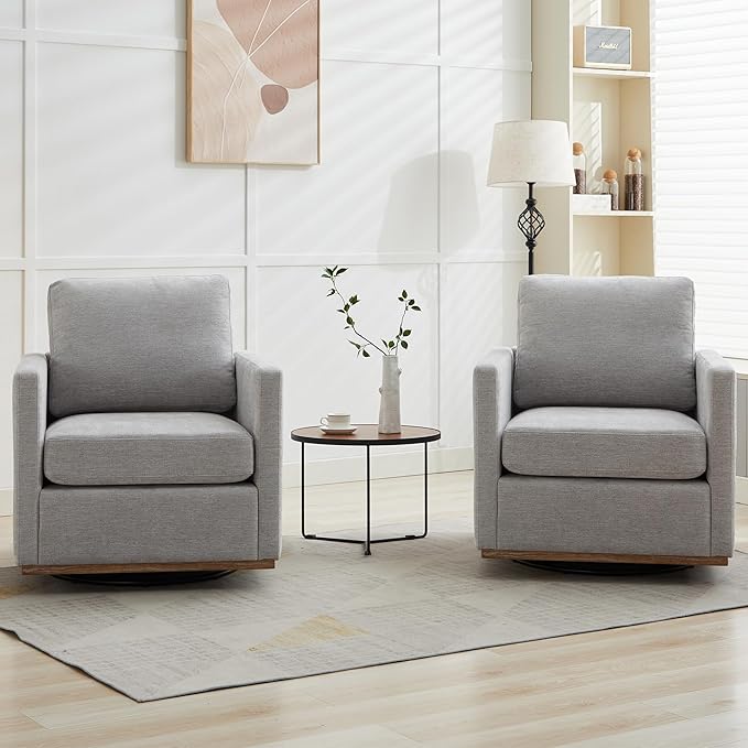 Aoiy &amp Wifon 30.7 W Swivel Accent Chair Set of 2 Mid Century Modern Swivel Chairs for Living Room Comfy Small Accent Chair Wavy Chenille Light Gray