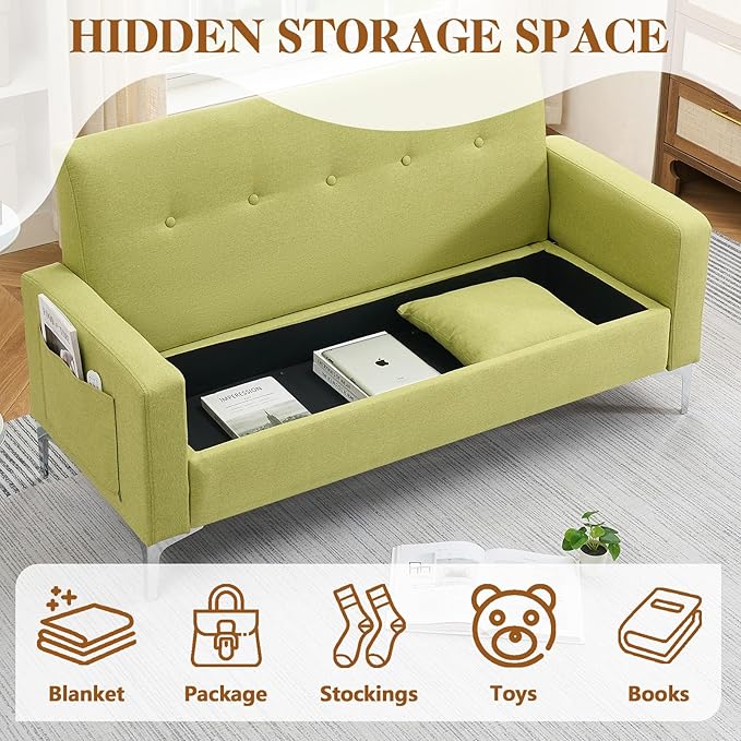 58'' Velvet Small Loveseat Sofa Couch with StorageSettee Bench Couches for Bedroom2-Seater Mini Sofa with Comfy CushionTiny Couch for Small SpaceEasy Assembly