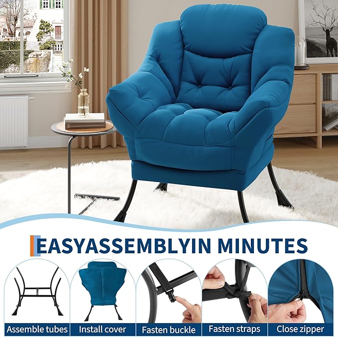 GarveeHome Lazy Chair for Living Room Modern Large Accent Lounge Armchair with Side Pocket Comfy Leisure Sofa Reading Chair for Bedroom Living Room Dorm Rooms and Office