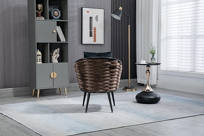 Velvet Accent Chair Modern Upholstered Armchair Tufted Chair with Metal Frame Single Leisure Chairs for Living Room Bedroom Office Balcony