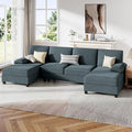 JY QAQA Sectional Couche with Soft Cushion U-Shaped Sofa with Double Chaise 4-Seat Linen Fabric Sofa Sets for Living Room Apartment Drey