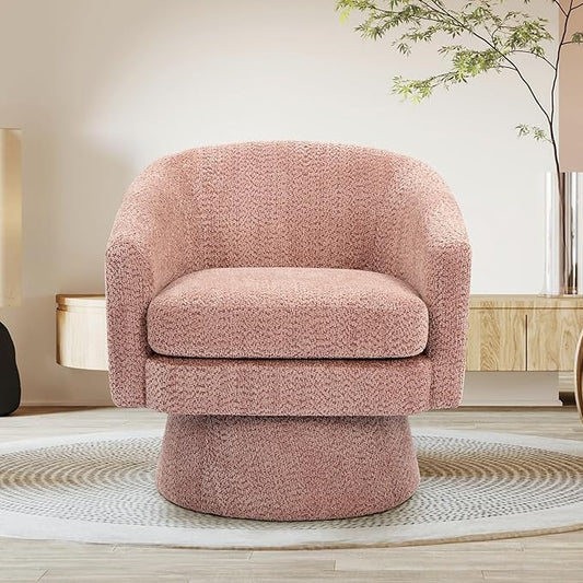 360° Swivel Accent Chair with Arms Comfy Round Armchair with Curved Back &amp Soft Cushion in Chenille Fabric for Living Room Bedroom Office